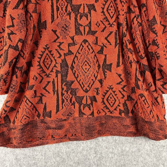 Ali Miles Sweater Womens 2X Orange Black Cowl Neck Textured Aztec Tribal Artsy - Picture 3 of 13